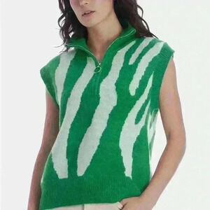 ANTHROPOLOGIE Little Lies Sweater Vest Green White   Zipper Size M/L